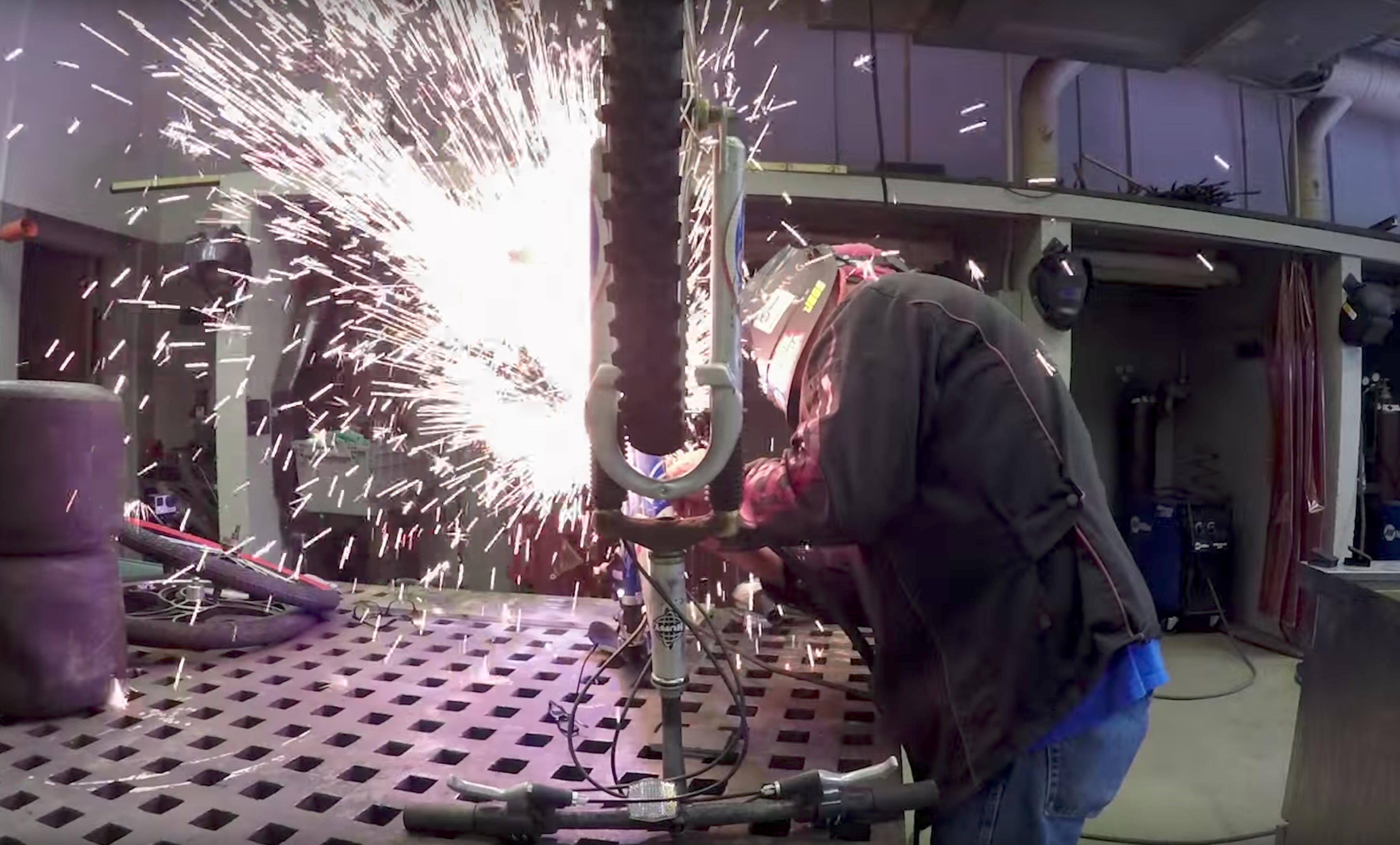 Welding a trike racer.